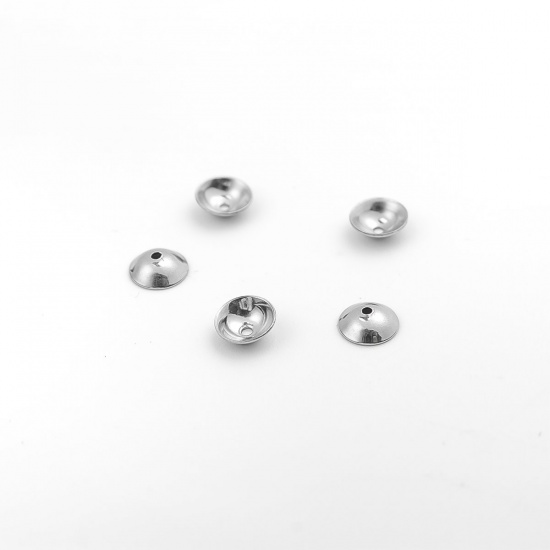 Picture of 304 Stainless Steel Beads Caps Round Silver Tone (Fits 8mm Beads) 5mm Dia., 50 PCs
