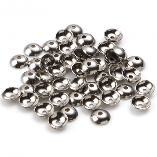 Picture of 304 Stainless Steel Beads Caps Round Silver Tone (Fits 6mm Beads) 4mm Dia., 50 PCs