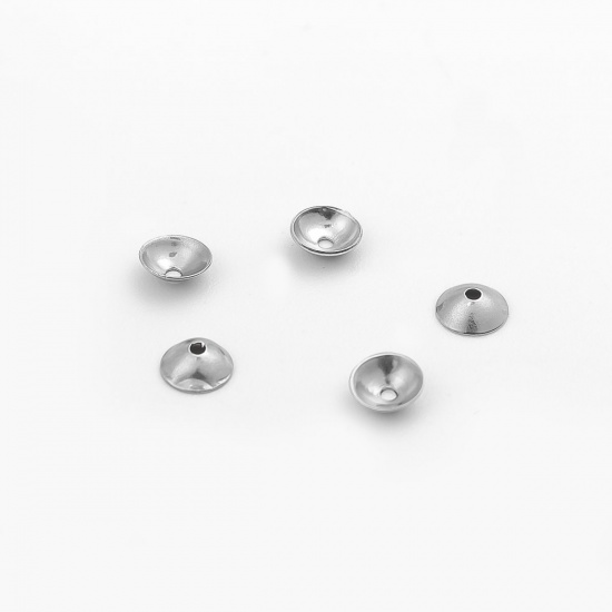 Picture of 304 Stainless Steel Beads Caps Round Silver Tone (Fits 6mm Beads) 4mm Dia., 50 PCs