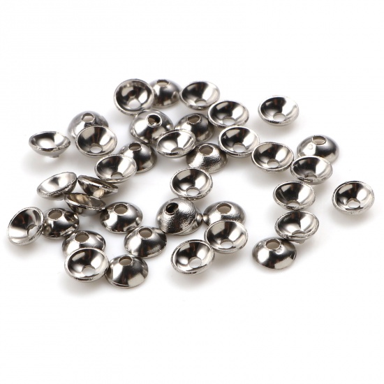 Picture of 304 Stainless Steel Beads Caps Round Silver Tone (Fits 6mm Beads) 3.5mm Dia., 50 PCs