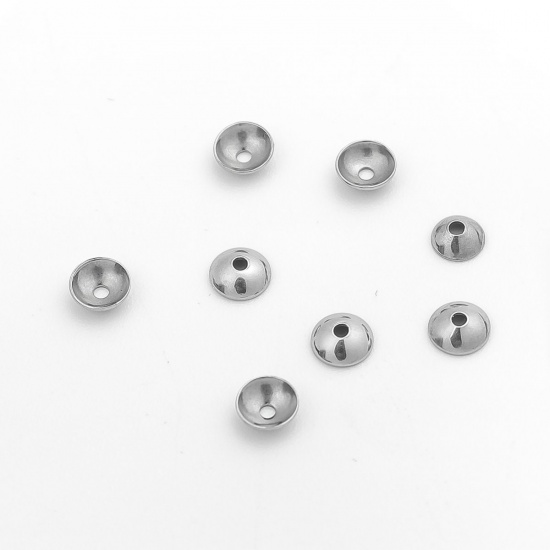 Picture of 304 Stainless Steel Beads Caps Round Silver Tone (Fits 6mm Beads) 3.5mm Dia., 50 PCs