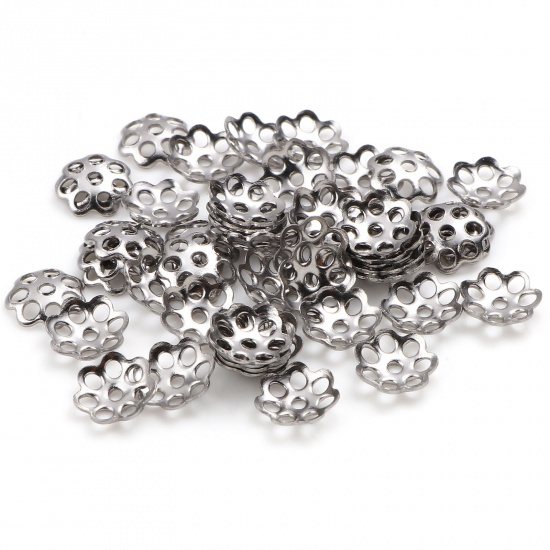 Picture of 304 Stainless Steel Beads Caps Flower Silver Tone (Fits 8mm-10mm Beads) 6mm x 6mm, 50 PCs