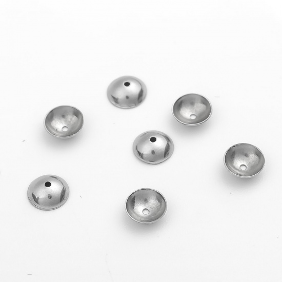 Picture of 304 Stainless Steel Beads Caps Round Silver Tone (Fits 8mm-10mm Beads) 6mm Dia., 50 PCs