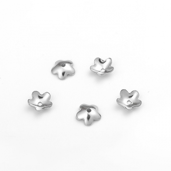 Picture of 304 Stainless Steel Beads Caps Flower Silver Tone (Fits 8mm-10mm Beads) 6mm Dia., 6mm x 50 PCs