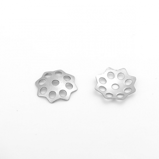 Picture of 304 Stainless Steel Beads Caps Flower Silver Tone (Fits 14mm Beads) 11mm x 11mm, 20 PCs