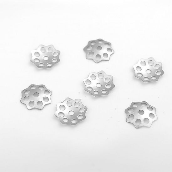 Bild von 304 Edelstahl Perlkappen Blumen Silberfarbe (Für 14mm Perlen) 11mm x 11mm, 20 Stück