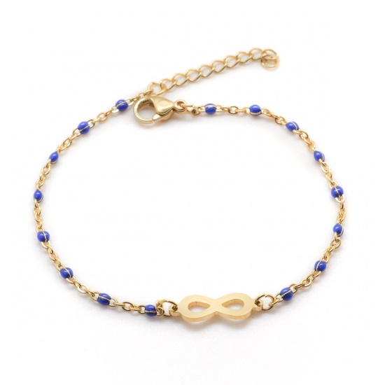 Picture of 304 Stainless Steel Bracelets Gold Plated Infinity Symbol Enamel Mixed 18cm(7 1/8") long, 1 Set