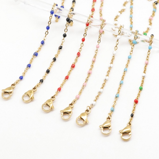 Picture of 304 Stainless Steel Anklet Gold Plated Enamel Mixed 23cm(9") long, 1 Set