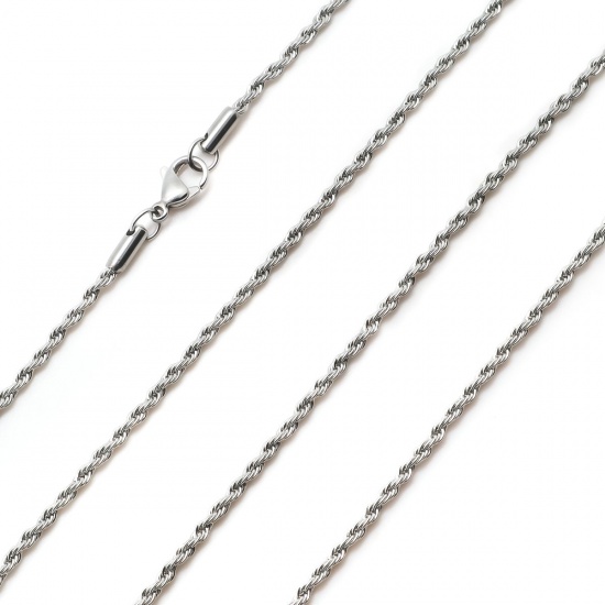 Picture of 304 Stainless Steel Braided Rope Chain Necklace Silver Tone With Lobster Claw Clasp 75cm(29 4/8") long, 1 Piece