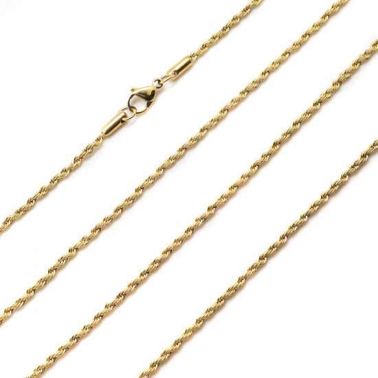Picture of 304 Stainless Steel Braided Rope Chain Necklace Gold Plated With Lobster Claw Clasp 75cm(29 4/8") long, 1 Piece