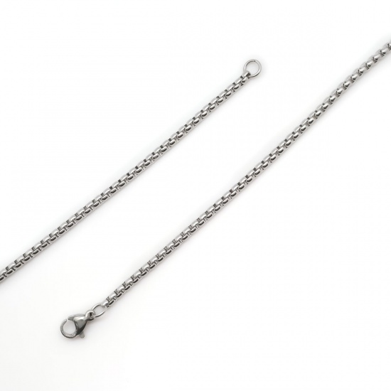 Picture of 304 Stainless Steel Box Chain Necklace Silver Tone With Lobster Claw Clasp 75cm(29 4/8") long, 1 Piece