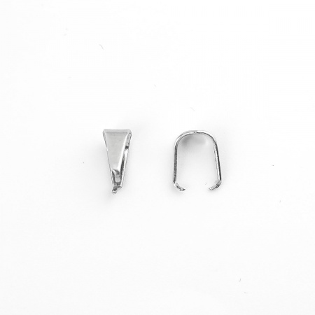 Picture of 304 Stainless Steel Pendant Pinch Bails Clasps U-shaped Silver Tone 7mm x 5mm, 50 PCs