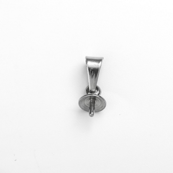 Picture of 304 Stainless Steel Pearl Pendant Connector Bail Pin Cap Silver Tone 12mm x 5mm, 10 PCs