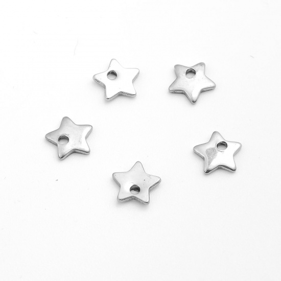 Immagine di 304 Acciaio Inossidabile Charms Stella a Cinque Punte Tono Argento 6mm x 6mm, 10 Pz