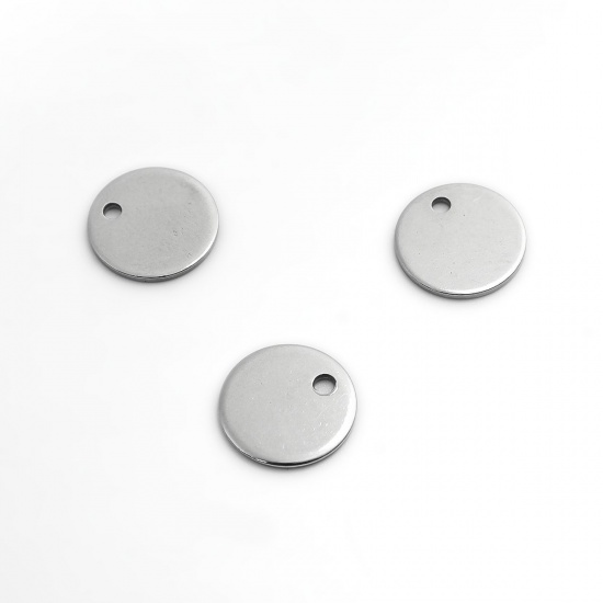 Picture of 304 Stainless Steel Charms Round Silver Tone 10mm Dia., 20 PCs