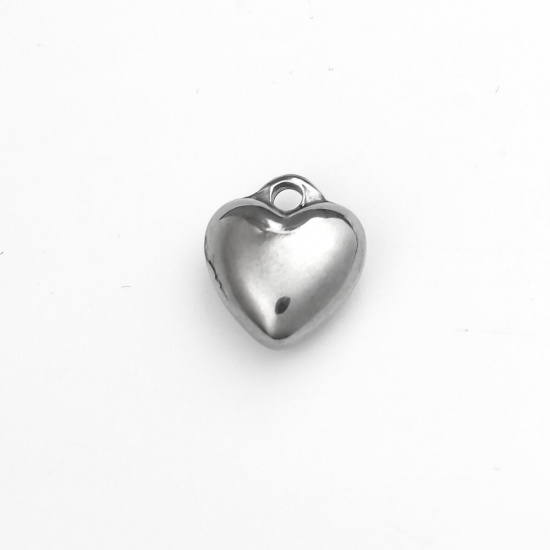 Picture of 304 Stainless Steel Charms Heart Silver Tone 11mm x 10mm, 5 PCs