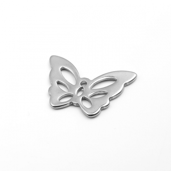 Picture of 304 Stainless Steel Insect Charms Butterfly Animal Silver Tone 22mm x 15mm, 10 PCs