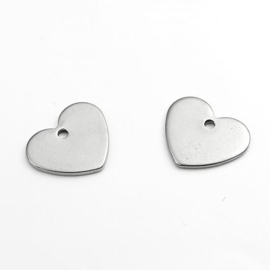 Picture of 304 Stainless Steel Charms Heart Silver Tone 13mm x 11mm, 100 PCs