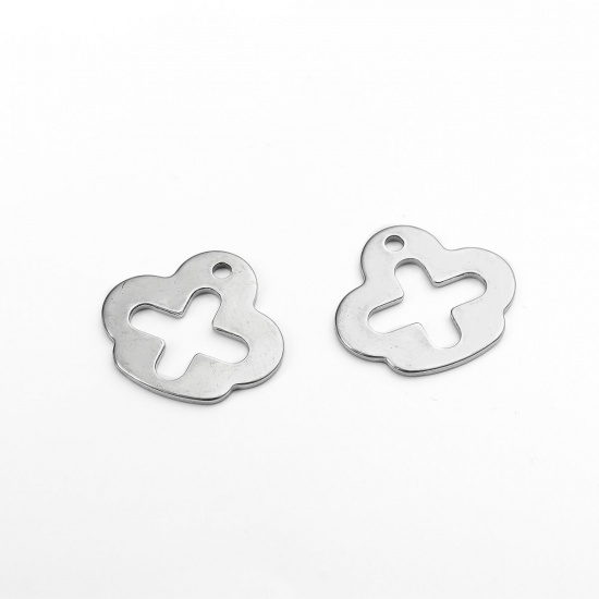 Picture of 304 Stainless Steel Charms Flower Silver Tone Cross 18mm x 16mm, 10 PCs