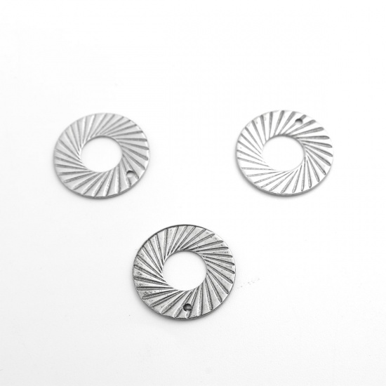 Picture of 304 Stainless Steel Charms Circle Ring Silver Tone 15mm Dia., 10 PCs