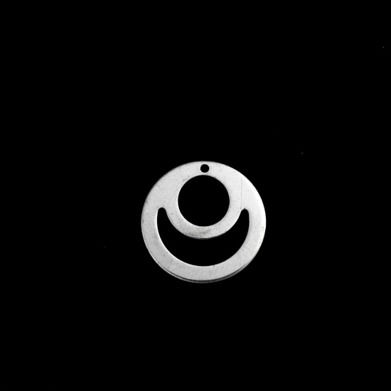 Изображение 304 Нержавеющая Сталь Подвески Круглые Серебряный Тон Луна ажурная резьба 15мм Диаметр, 10 ШТ