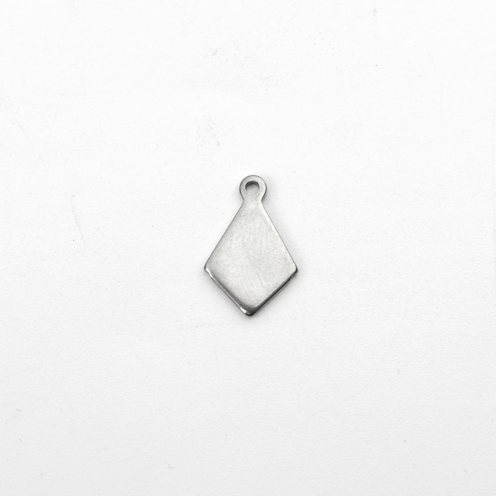 Picture of 304 Stainless Steel Charms Rhombus Silver Tone 13mm x 9mm, 100 PCs