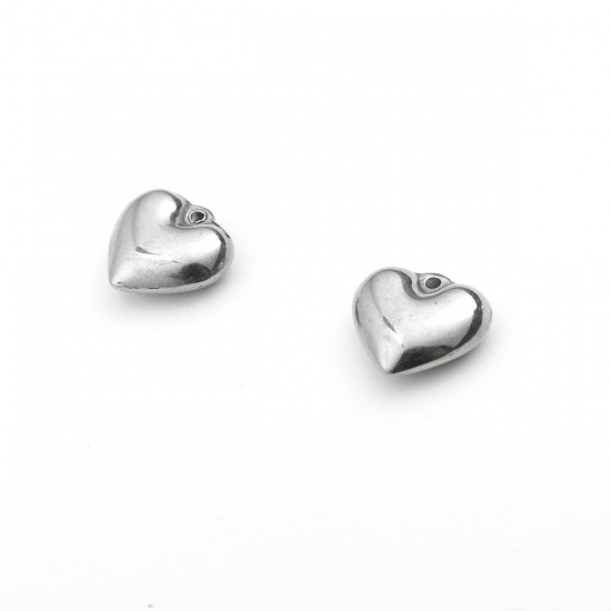 Picture of 304 Stainless Steel Charms Heart Silver Tone 12mm x 12mm, 1 Piece