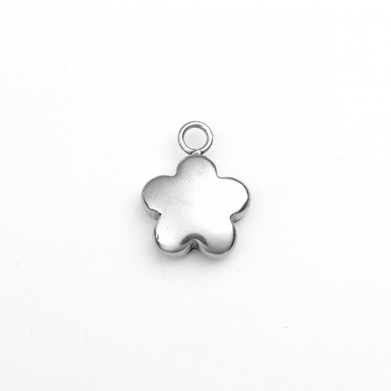 Picture of 304 Stainless Steel Charms Flower Silver Tone 15mm x 12mm, 1 Piece
