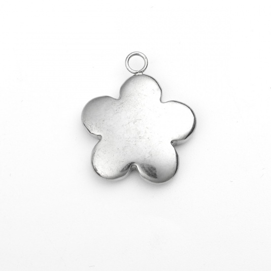 Picture of 304 Stainless Steel Charms Flower Silver Tone 23mm x 20mm, 1 Piece