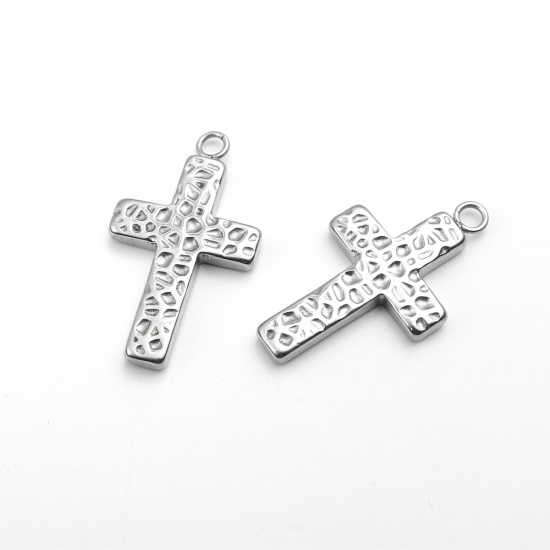 Picture of 304 Stainless Steel Charms Cross Silver Tone 21mm x 13mm, 1 Piece