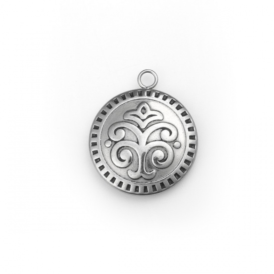 Picture of 304 Stainless Steel Charms Round Silver Tone Fleur-De-Lis 27mm x 23mm, 1 Piece