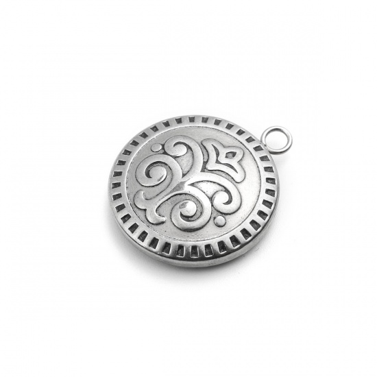 Picture of 304 Stainless Steel Charms Round Silver Tone Fleur-De-Lis 27mm x 23mm, 1 Piece