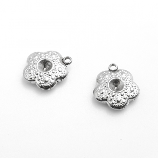 Picture of 304 Stainless Steel Charms Flower Silver Tone (Can Hold ss16 Pointed Back Rhinestone) 15mm x 14mm, 5 PCs