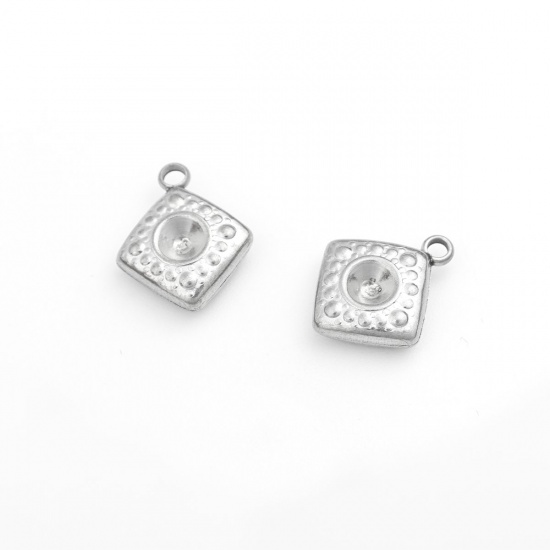 Picture of 304 Stainless Steel Charms Rhombus Silver Tone (Can Hold ss16 Pointed Back Rhinestone) 15mm x 12mm, 5 PCs