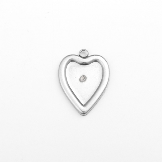 Picture of 304 Stainless Steel Charms Heart Silver Tone (Fits 13mm x 11mm) 20mm x 15mm, 5 PCs