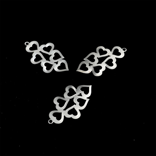 Picture of 304 Stainless Steel Charms Heart Silver Tone Filigree 29mm x 16mm, 10 PCs