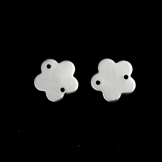 Picture of 304 Stainless Steel Connectors Flower Silver Tone 13mm x 13mm, 10 PCs
