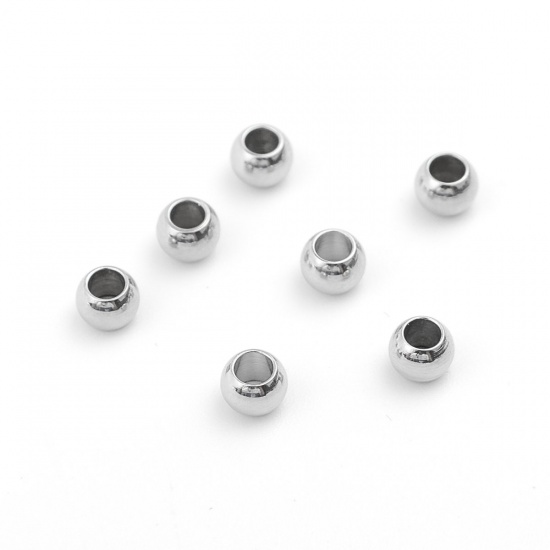 Immagine di 304 Acciaio Inossidabile Perline Tondo Tono Argento Circa 4mm Dia., Buco: Circa 2mm, 10 Pz