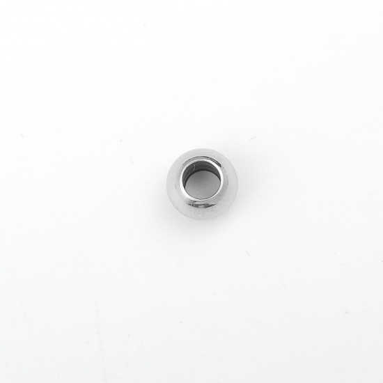 304ステンレス鋼 ビーズ 円形 シルバートーン 約 6mm直径、 穴：約 3mm、 20 個 の画像