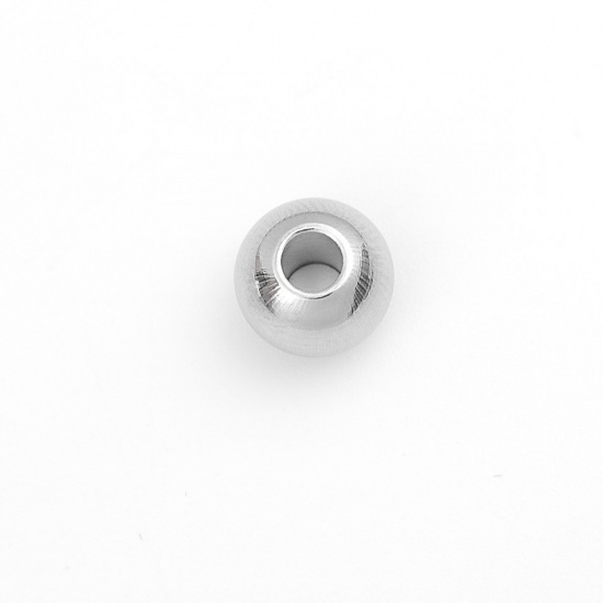 Immagine di 304 Acciaio Inossidabile Perline Tondo Tono Argento Circa 8mm Dia., Buco: Circa 3mm, 10 Pz