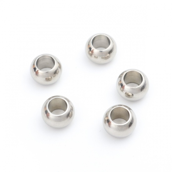 Image de Perles en 304 Acier Inoxydable Rond Argent Mat env. 8mm Dia., Trou: env. 4.3mm, 10 Pcs