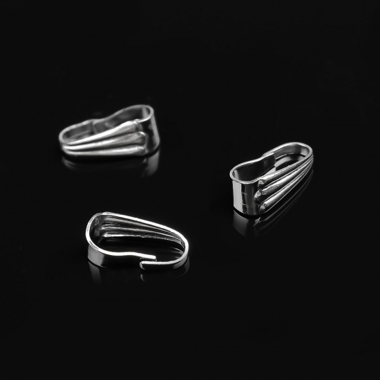 Picture of 304 Stainless Steel Pendant Pinch Bails Clasps Oval Silver Tone 9mm x 4mm, 100 PCs