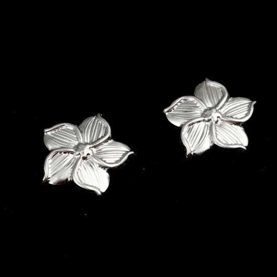 Image de Cabochons d'Embellissement en 304 Acier Inoxydable Fleur Argent Mat 17mm x 16mm, 10 Pcs