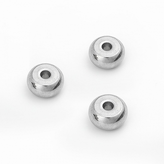 Picture of 304 Stainless Steel Beads Flat Round Silver Tone About 10mm Dia., Hole: Approx 2.5mm, 10 PCs