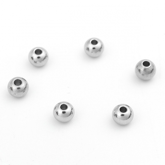 Immagine di 304 Acciaio Inossidabile Perline Tondo Tono Argento Circa 4mm Dia., Buco: Circa 1mm, 20 Pz
