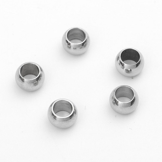 Image de Perles en 304 Acier Inoxydable Rond Argent Mat env. 5mm Dia., Trou: env. 3mm, 20 Pcs