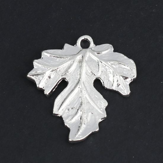 Picture of Zinc Based Alloy Charms Maple Leaf Silver Plated 24mm x 23mm, 20 PCs