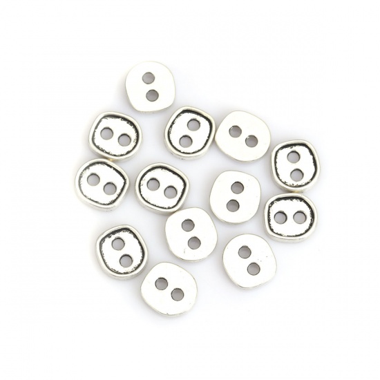 Picture of Zinc Based Alloy Sewing Buttons Two Holes Oval Antique Silver 13mm x 12mm, 100 PCs