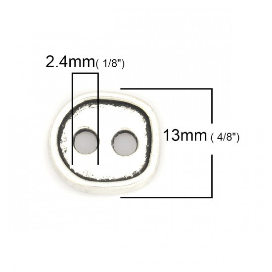 Immagine di Lega di Zinco Bottone da Cucire Due Fori Ovale Argento Antico 13mm x 12mm, 100 Pz