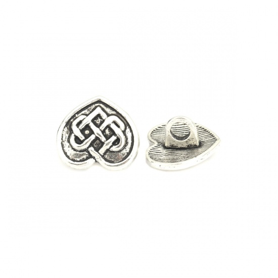 Picture of Zinc Based Alloy Sewing Shank Buttons Heart Antique Silver Color Celtic Knot Carved 14mm x 13mm, 50 PCs